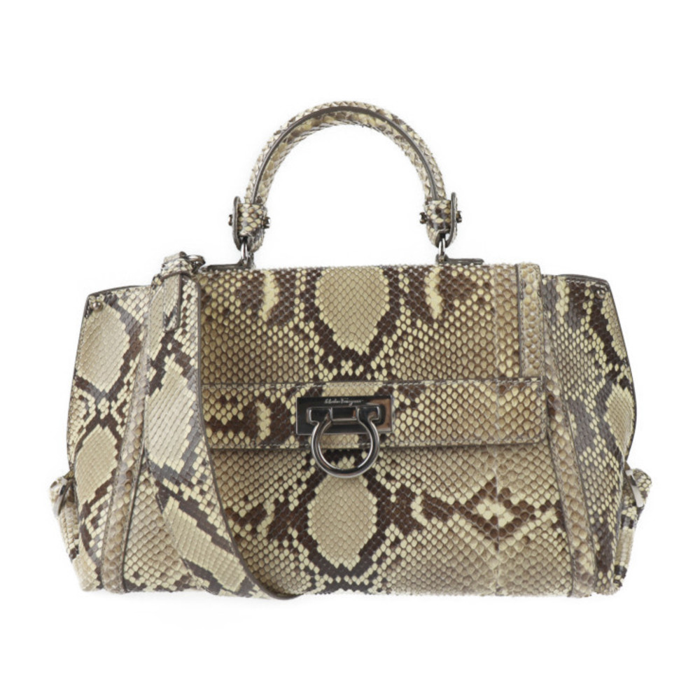 Salvatore Ferragamo Sofia Gancini Python Beige Br… - image 1